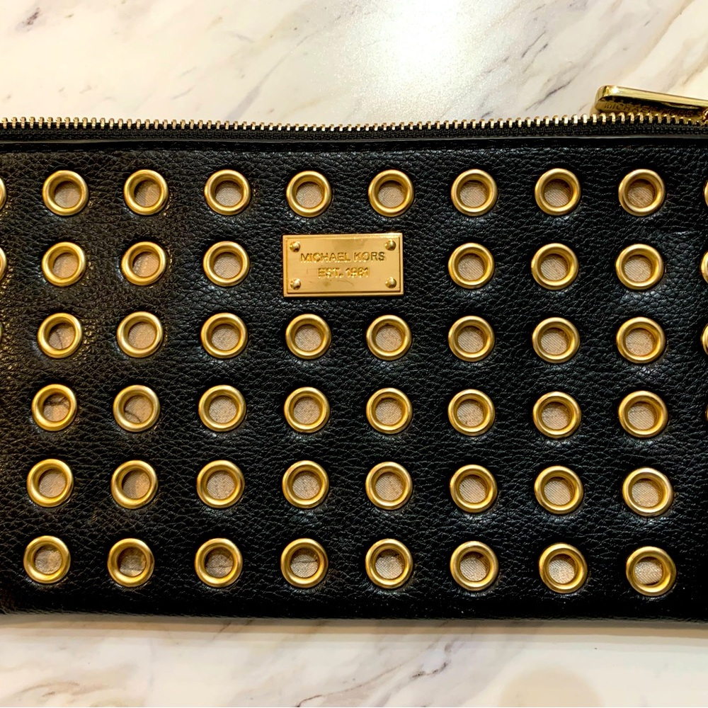 Michael Kors wristlet black and gold
